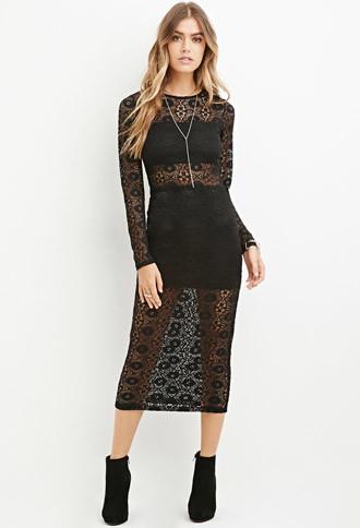 Forever21 Women's  Floral Crochet Midi Dress