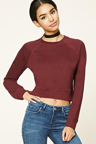 Forever21 Women's Aubergine French Terry Knit Pullover