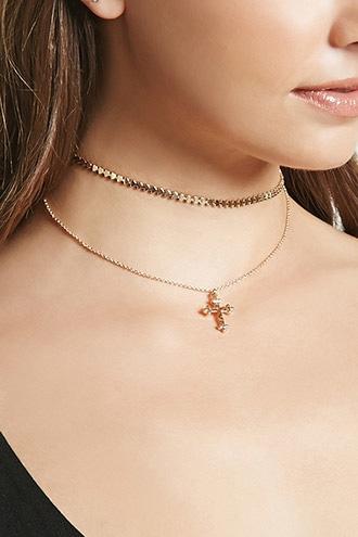 Forever21 Cross Pendant Choker Set