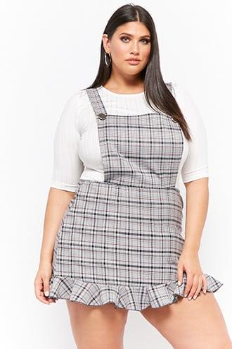 Forever21 Plus Size Ribbed Tee & Glen Plaid Dress Set