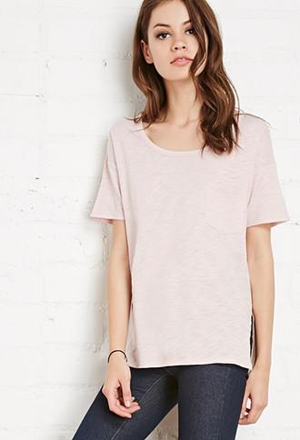 Forever21 Women's Slub Knit Pocket Tee (light Pink)