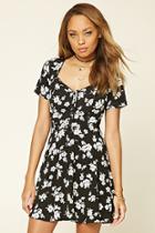 Forever21 Women's  Black & Heather Grey Floral Print Self-tie Dress