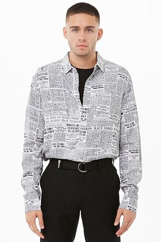 Forever21 Classic Newsprint Shirt