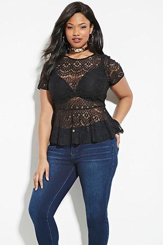 Forever21 Plus Women's  Plus Size Sheer Lace Top
