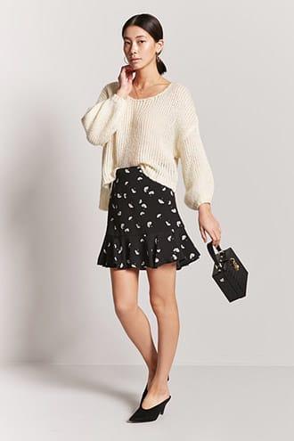 Forever21 Leaf Print Mini Skirt
