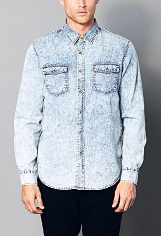 21 Men Classic Fit Acid Wash Shirt