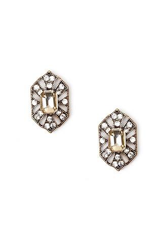 Forever21 Faux Gem Drop Earrings (antic Gold/peach)