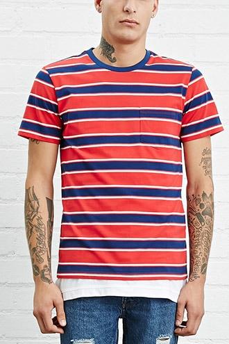 21 Men Men's  Red & Blue Stripe Pocket Tee