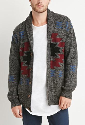 21 Men Marled Geo Pattern Cardigan