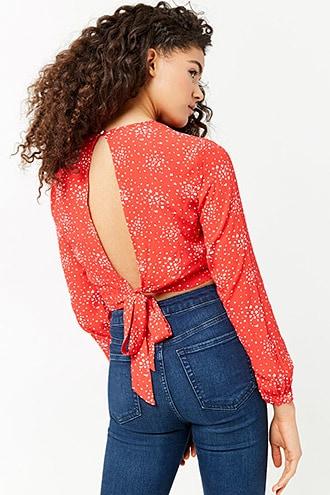 Forever21 Speckle Print Tie-back Crop Top