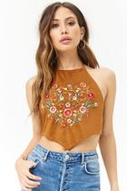 Forever21 Faux Suede Embroidered Halter Top