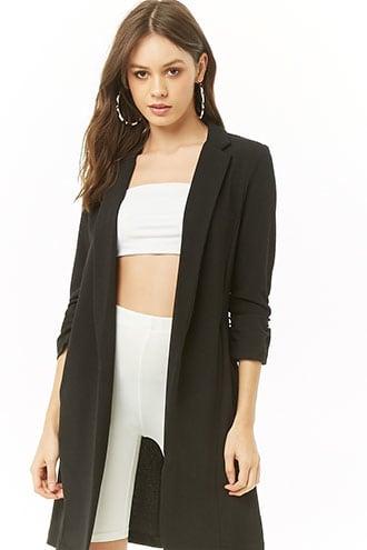 Forever21 Textured Ruched-sleeve Longline Jacket