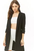 Forever21 Textured Ruched-sleeve Longline Jacket