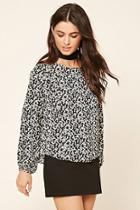 Forever21 Women's  Ruffle-front Heart Print Top