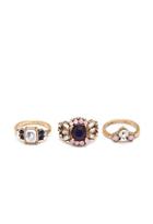 Forever21 Rhinestoned Cocktail Ring Set (antic Gold/navy)