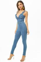 Forever21 Buckle-strap Denim Jumpsuit