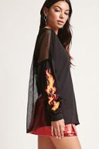 Forever21 Fishnet Flame Graphic Top
