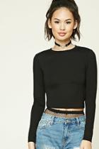 Forever21 Women's  Black Cropped Crew Neck Tee
