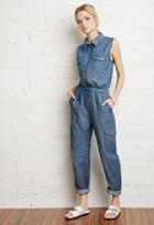 Forever21 Zip-front Chambray Jumpsuit