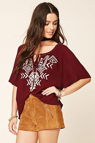 Forever21 Women's  Geo-embroidered Gauze Top