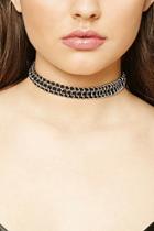 Forever21 Silver & Black Faux Suede Cable Choker