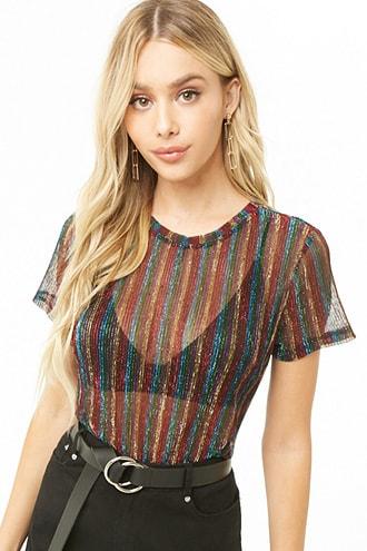 Forever21 Sheer Metallic Striped Top