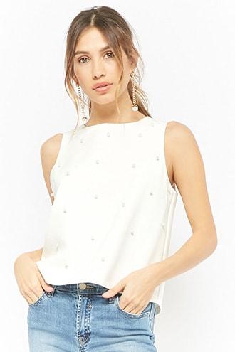 Forever21 Faux Pearl-embellished Top