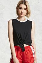 Forever21 Raw-cut Tie-front Top