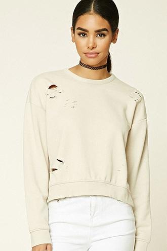 Forever21 Women's  Distressed French Terry Sweater