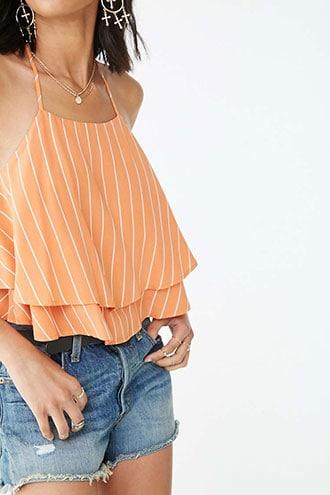 Forever21 Striped Flounce Cropped Cami