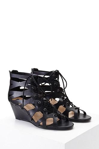 Forever21 Faux Leather Lace-up Wedges