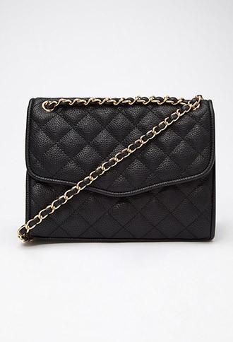 Forever21 Quilted Faux Leather Shoulder Bag (black)