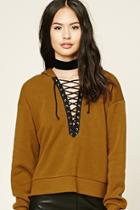 Forever21 Women's  Golden Haze Contrast Lace-up Hoodie