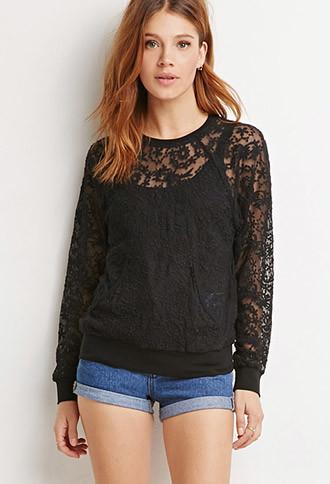 Love21 Kangaroo Pocket Lace Top