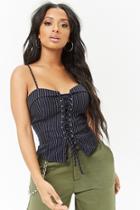 Forever21 Pinstriped Lace-up Crop Cami