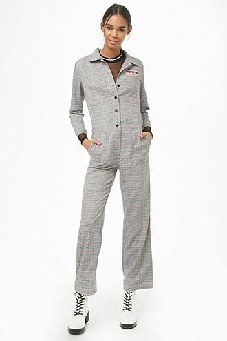 Forever21 Glen Plaid Utility Jumpsuit