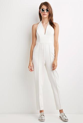 Forever21 Topstitched Crepe Halter Jumpsuit