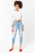 Forever21 Distressed Fringed Push-up Capri Jeans