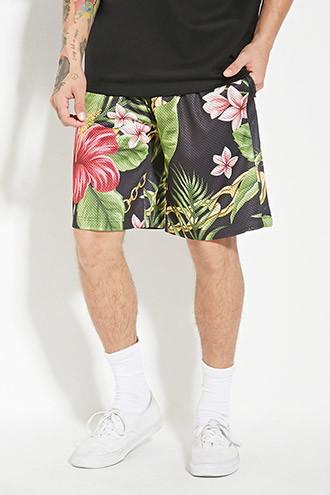 21 Men Men's  Reason Floral Chain Mesh Shorts