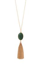 Forever21 Green & Gold Tassel Pendant Necklace