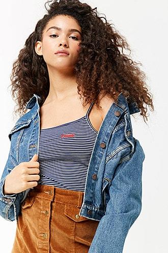 Forever21 Striped T'aime Graphic Crop Cami