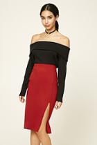Forever21 Women's  Rust Off-center Slit Pencil Skirt