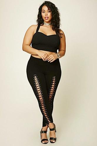 Forever21 Plus Women's  Plus Size Lace-up Leggings