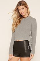 Love21 Women's  Grey Contemporary Sweater Crop Top
