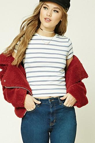 Forever21 Stripe Cropped Tee