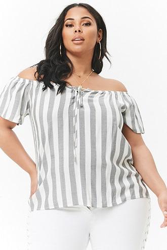 Forever21 Plus Size Striped Off-the-shoulder Lace-up Top