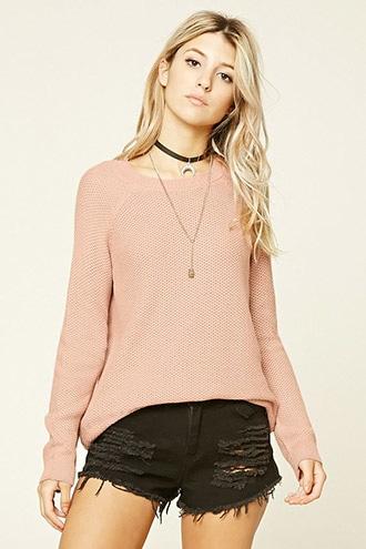 Forever21 Women's Blush Honeycomb Knit Sweater Top
