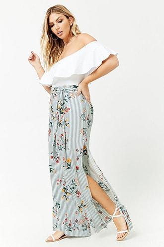 Forever21 Plus Size Striped Floral Paperbag Pants