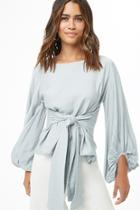 Forever21 Balloon Sleeve Tie-front Top