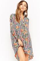 Forever21 Floral Striped Button-front Tunic